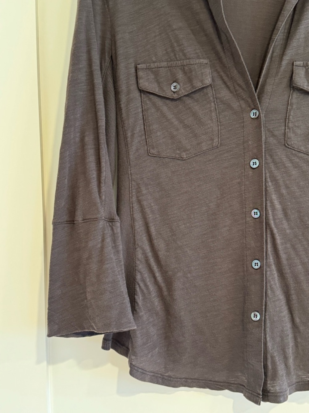 JAMES PERSE Button-Front Dark Brown Shirt with Chest Pockets - Picture 3 of 4